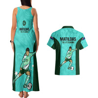 Australia Soccer Couples Matching Tank Maxi Dress and Hawaiian Shirt Sam Kerr Matildas Proud 2023 World Cup Turquoise - Wonder Print Shop