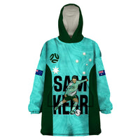 Australia Soccer Wearable Blanket Hoodie Sam Kerr Matildas Proud 2023 World Cup Turquoise - Wonder Print Shop