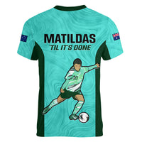 Australia Soccer Women V Neck T Shirt Sam Kerr Matildas Proud 2023 World Cup Turquoise - Wonder Print Shop