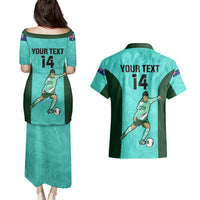 Custom Australia Soccer Couples Matching Puletasi Dress and Hawaiian Shirt Sam Kerr Matildas Proud 2023 World Cup Turquoise - Wonder Print Shop