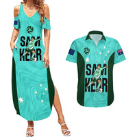 Custom Australia Soccer Couples Matching Summer Maxi Dress and Hawaiian Shirt Sam Kerr Matildas Proud 2023 World Cup Turquoise - Wonder Print Shop