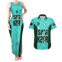 Custom Australia Soccer Couples Matching Tank Maxi Dress and Hawaiian Shirt Sam Kerr Matildas Proud 2023 World Cup Turquoise - Wonder Print Shop