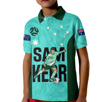 Custom Australia Soccer Kid Polo Shirt Sam Kerr Matildas Proud 2023 World Cup Turquoise - Wonder Print Shop