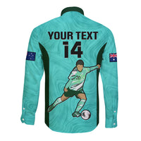 Custom Australia Soccer Long Sleeve Button Shirt Sam Kerr Matildas Proud 2023 World Cup Turquoise - Wonder Print Shop
