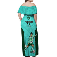 Custom Australia Soccer Off Shoulder Maxi Dress Sam Kerr Matildas Proud 2023 World Cup Turquoise - Wonder Print Shop