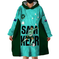 Custom Australia Soccer Wearable Blanket Hoodie Sam Kerr Matildas Proud 2023 World Cup Turquoise - Wonder Print Shop