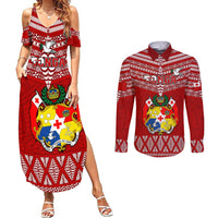 Tonga Rugby Couples Matching Summer Maxi Dress and Long Sleeve Button Shirts 2023 World Cup Tongan Kupesi Ngatu Pattern - Wonder Print Shop