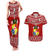 Tonga Rugby Couples Matching Tank Maxi Dress and Hawaiian Shirt 2023 World Cup Tongan Kupesi Ngatu Pattern - Wonder Print Shop