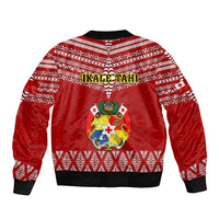 Tonga Rugby Sleeve Zip Bomber Jacket 2023 World Cup Tongan Kupesi Ngatu Pattern - Wonder Print Shop