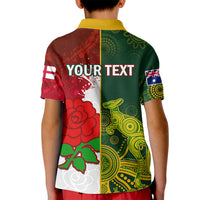 Personalised Australia And England Rugby Kid Polo Shirt Indigenous Wallabies With Red Roses Sporty Version - Wonder Print Shop
