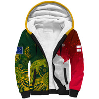 Personalised Australia And England Rugby Sherpa Hoodie Indigenous Wallabies With Red Roses Sporty Version - Wonder Print Shop