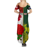 Personalised Australia And England Rugby Summer Maxi Dress Indigenous Wallabies With Red Roses Sporty Version - Wonder Print Shop
