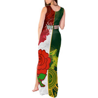 Personalised Australia And England Rugby Tank Maxi Dress Indigenous Wallabies With Red Roses Sporty Version - Wonder Print Shop
