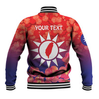 Personalised Taiwan Baseball Jacket Taiwanese Map Mix Prunus Mume Blossoms - Wonder Print Shop