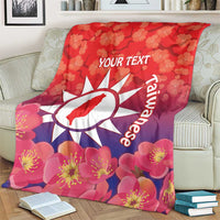 Personalised Taiwan Blanket Taiwanese Map Mix Prunus Mume Blossoms