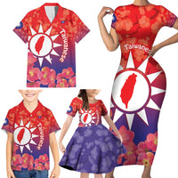 Personalised Taiwan Family Matching Short Sleeve Bodycon Dress and Hawaiian Shirt Taiwanese Map Mix Prunus Mume Blossoms - Wonder Print Shop