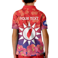 Personalised Taiwan Kid Polo Shirt Taiwanese Map Mix Prunus Mume Blossoms - Wonder Print Shop
