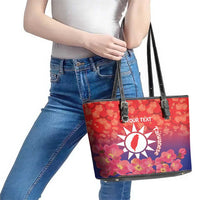 Personalised Taiwan Leather Tote Bag Taiwanese Map Mix Prunus Mume Blossoms - Wonder Print Shop