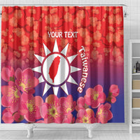 Personalised Taiwan Shower Curtain Taiwanese Map Mix Prunus Mume Blossoms