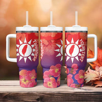 Personalised Taiwan Tumbler With Handle Taiwanese Map Mix Prunus Mume Blossoms - Wonder Print Shop