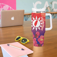 Personalised Taiwan Tumbler With Handle Taiwanese Map Mix Prunus Mume Blossoms - Wonder Print Shop
