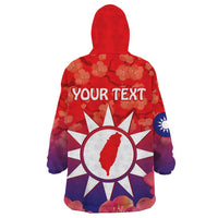 Personalised Taiwan Wearable Blanket Hoodie Taiwanese Map Mix Prunus Mume Blossoms - Wonder Print Shop