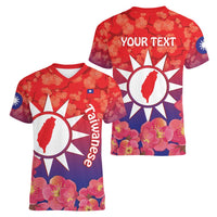 Personalised Taiwan Women V-Neck T-Shirt Taiwanese Map Mix Prunus Mume Blossoms - Wonder Print Shop