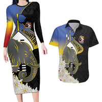 Eswatini Independence Day Couples Matching Long Sleeve Bodycon Dress and Hawaiian Shirt Swaziland Nguni Shield African Pattern - Wonder Print Shop