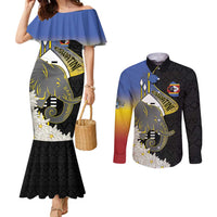 Eswatini Independence Day Couples Matching Mermaid Dress and Long Sleeve Button Shirt Swaziland Nguni Shield African Pattern - Wonder Print Shop