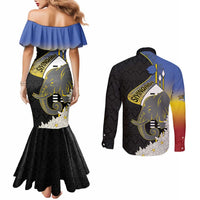 Eswatini Independence Day Couples Matching Mermaid Dress and Long Sleeve Button Shirt Swaziland Nguni Shield African Pattern - Wonder Print Shop