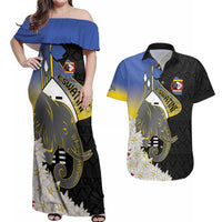 Eswatini Independence Day Couples Matching Off Shoulder Maxi Dress and Hawaiian Shirt Swaziland Nguni Shield African Pattern - Wonder Print Shop