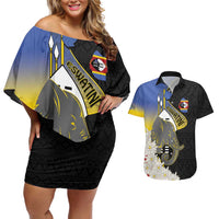 Eswatini Independence Day Couples Matching Off Shoulder Short Dress and Hawaiian Shirt Swaziland Nguni Shield African Pattern - Wonder Print Shop