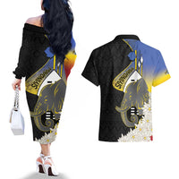 Eswatini Independence Day Couples Matching Off The Shoulder Long Sleeve Dress and Hawaiian Shirt Swaziland Nguni Shield African Pattern - Wonder Print Shop