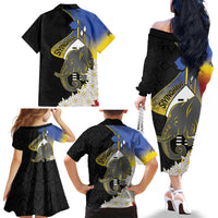 Eswatini Independence Day Family Matching Off The Shoulder Long Sleeve Dress and Hawaiian Shirt Swaziland Nguni Shield African Pattern - Wonder Print Shop