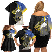 Eswatini Independence Day Family Matching Off Shoulder Short Dress and Hawaiian Shirt Swaziland Nguni Shield African Pattern - Wonder Print Shop