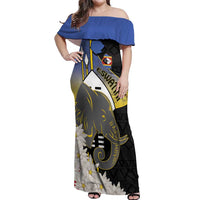 Eswatini Independence Day Off Shoulder Maxi Dress Swaziland Nguni Shield African Pattern - Wonder Print Shop