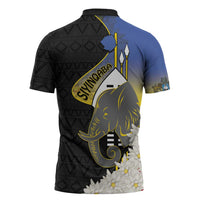 Eswatini Independence Day Zipper Polo Shirt Swaziland Nguni Shield African Pattern - Wonder Print Shop