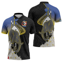Eswatini Independence Day Zipper Polo Shirt Swaziland Nguni Shield African Pattern - Wonder Print Shop