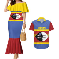 Swaziland Couples Matching Mermaid Dress and Hawaiian Shirt Siyinqaba Eswatini Flag Style - Wonder Print Shop