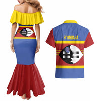 Swaziland Couples Matching Mermaid Dress and Hawaiian Shirt Siyinqaba Eswatini Flag Style - Wonder Print Shop
