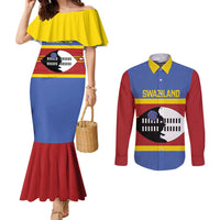 Swaziland Couples Matching Mermaid Dress and Long Sleeve Button Shirt Siyinqaba Eswatini Flag Style - Wonder Print Shop