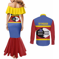 Swaziland Couples Matching Mermaid Dress and Long Sleeve Button Shirt Siyinqaba Eswatini Flag Style - Wonder Print Shop