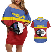 Swaziland Couples Matching Off Shoulder Short Dress and Hawaiian Shirt Siyinqaba Eswatini Flag Style - Wonder Print Shop