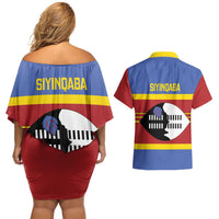 Swaziland Couples Matching Off Shoulder Short Dress and Hawaiian Shirt Siyinqaba Eswatini Flag Style - Wonder Print Shop