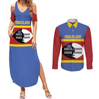 Swaziland Couples Matching Summer Maxi Dress and Long Sleeve Button Shirt Siyinqaba Eswatini Flag Style - Wonder Print Shop