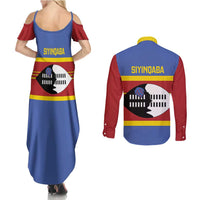 Swaziland Couples Matching Summer Maxi Dress and Long Sleeve Button Shirt Siyinqaba Eswatini Flag Style - Wonder Print Shop