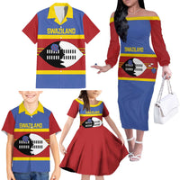 Swaziland Family Matching Off The Shoulder Long Sleeve Dress and Hawaiian Shirt Siyinqaba Eswatini Flag Style - Wonder Print Shop