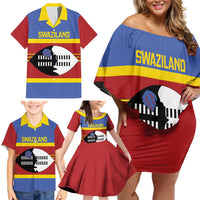 Swaziland Family Matching Off Shoulder Short Dress and Hawaiian Shirt Siyinqaba Eswatini Flag Style - Wonder Print Shop