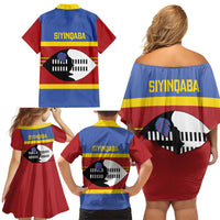 Swaziland Family Matching Off Shoulder Short Dress and Hawaiian Shirt Siyinqaba Eswatini Flag Style - Wonder Print Shop