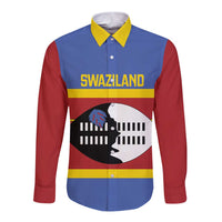 Swaziland Long Sleeve Button Shirt Siyinqaba Eswatini Flag Style - Wonder Print Shop